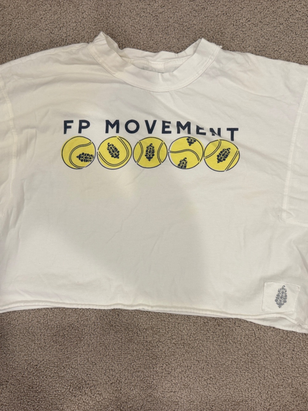 FP Movement by Free People White Graphic Crop Tee with Yellow Detail